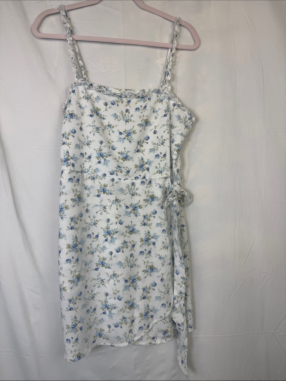 Altar'd State White Mini Dress with Blue Floral Print